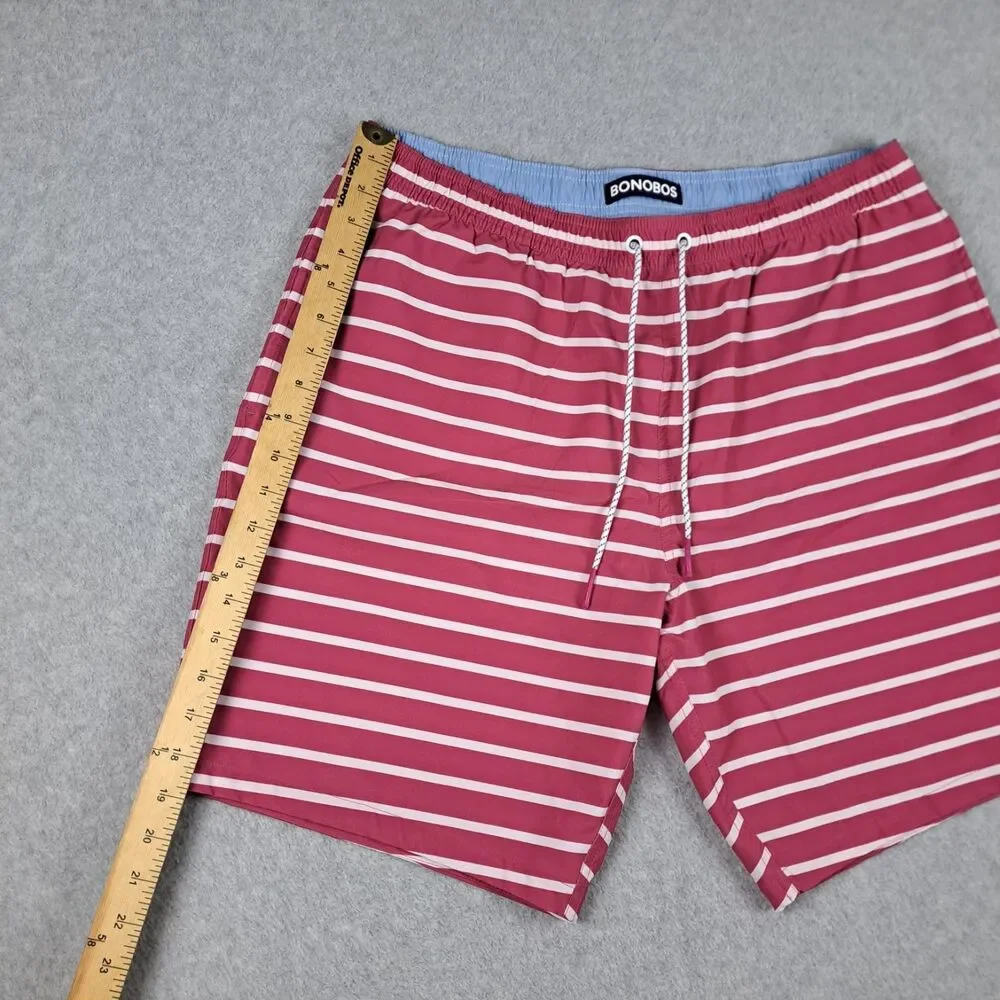 Bonobos Swim Shorts Mens 34 Striped Trunks Beach Board Shorts 9” Pinkish Red